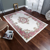 Royal Cream and Rose Hand Tufted Wool Traditional Rug - Pendle Village Furniture